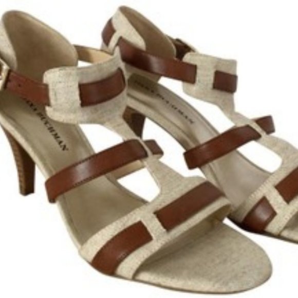 Dana Buchman Cream and tan leather strap womens heels size 8.5 EUC - Picture 2 of 8
